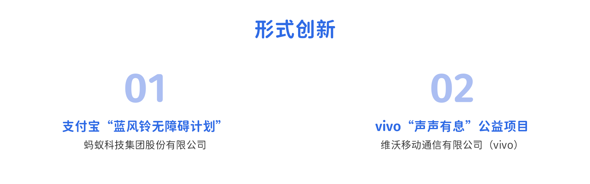 形式创新：支付宝蓝风铃无障碍计划、vivo声声有息公益项目
